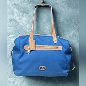 🔥Coach Blue /Brown Tote, Leather Straps, Discontinued Style, Excellent Condition